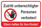 Preview: Schild mit Piktogramm und Text für untersagten Zutritt unberechtigter Personen